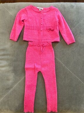 Fleurisse Hot Pink Knit Cardigan and Ribbed Leggings Set Baby Girl 18/24 months